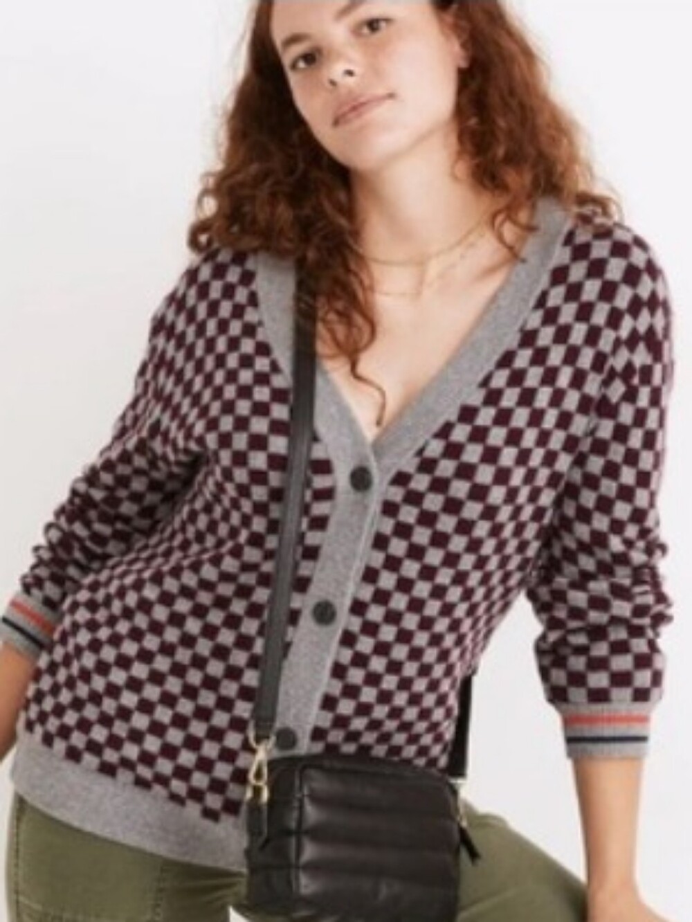 KULE Checkered Cardigan Sweater sz S